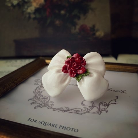 【Rose  ribbon 白×赤】指輪