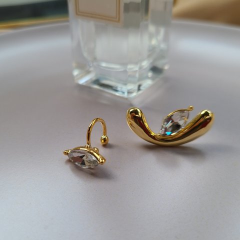 GOLD×CZ ピアス＆イヤーカフ   silver925ポスト (#126)