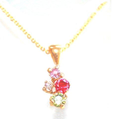 k18gp Ruby & Diamond & Pink Sapphire & Peridot Necklace