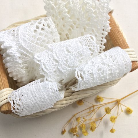 コットンレースはぎれ【太】５点入りセット☆ Cotton lace set　50cm×5pcs 【wide-width】