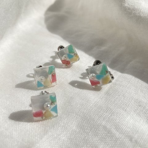 【川から海を守る】パステル スクエアpierce/earring