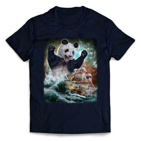 半袖Tシャツ 船を襲う パンダ 海 雷 嵐 by FOX REPUBLIC
