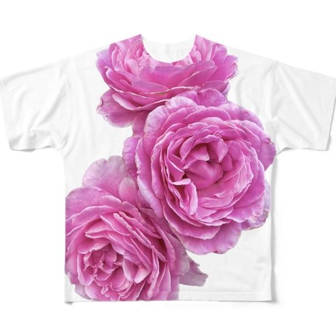 優しいピンクのバラ　フルグラフィックTシャツ
