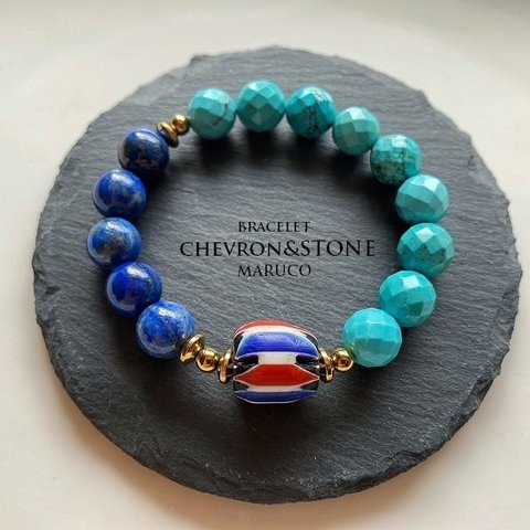 BL400-553シェブロンAntique+ラピスラズリ+turquoise 17㎝*天然石ブレスレット [送料無料]　TRADE BEADS