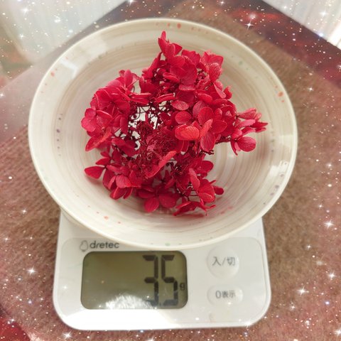 花材🌸加工アジサイ❤真紅＋ラメのアジサイ、3g強