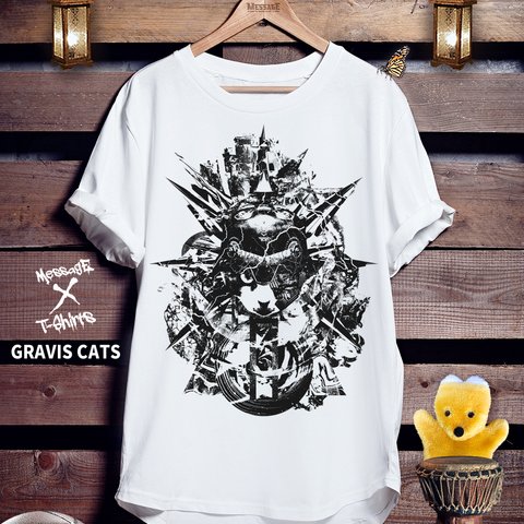 グラフィックアートねこTシャツ「GRAVIS CATS [Monochrome]」