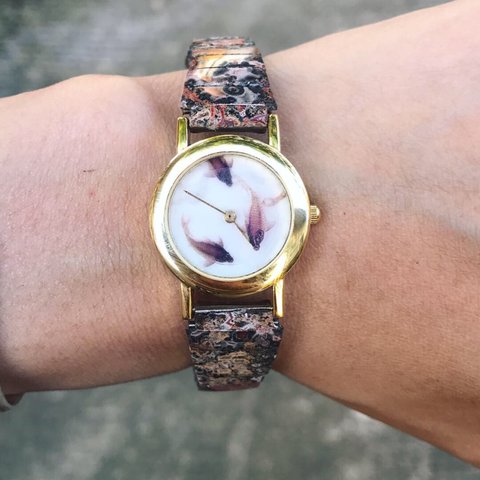  可愛い 天然石 魚 ターコイズ 瑪瑙 腕時計