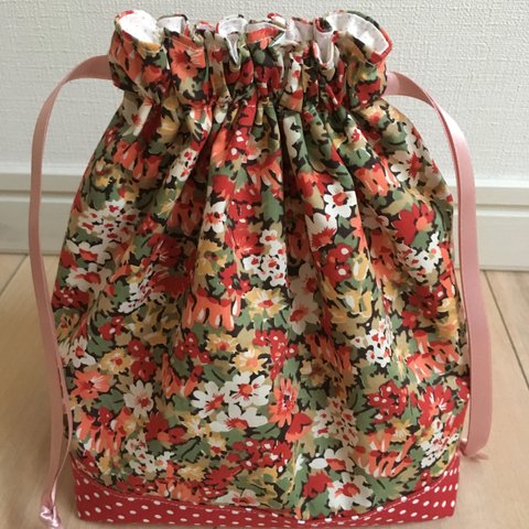 リバティのお弁当袋 お花レッド