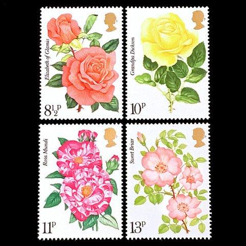 バラの花 イギリス 1976年 外国切手4種 未使用【薔薇 古切手素材】