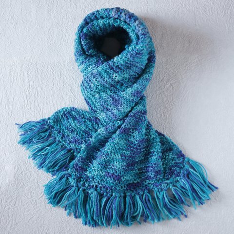 青の世界　手編みマフラー
