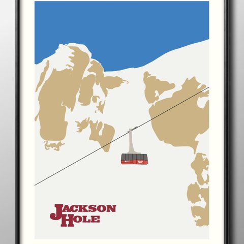 12800■アート　ポスター　絵画　A3『ビンテージ　スキー　ジャクソンホール』イラスト　インテリア　北欧