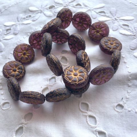 【2コセット】JIRI＊IVANA#czech beads#チェコビーズLiseron 昼顔19㎜　grape 