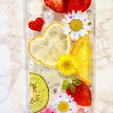 オーダーメイド押し花・押し野菜ケース iPhoneケース､iPhoneカバー､押し花ケース､スマホケース､押しフルーツ､押し花､押し花カバー､押しフルーツケース､押しフルーツカバー､押し野菜､スマホ