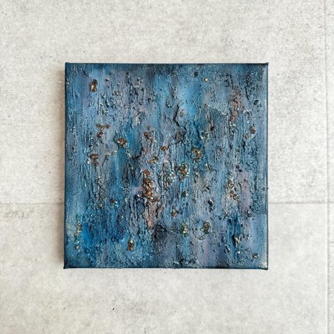 アクリル画テクスチャーアート︎no.25抽象画原画キャンバス青ダークブルー雨と音