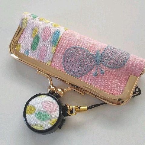 再販 ミナペルホネン ハンドメイド がま口印鑑ケース choucho×jelly beans 