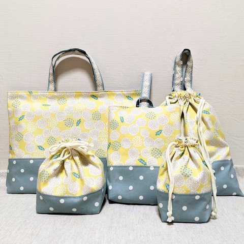 🌼入園入学グッズ🌼５点セット♪レッスンバッグ　シューズバッグ　お着替えバッグ　お弁当袋　コップ袋🌼たんぽぽ 花柄🌼イエロー