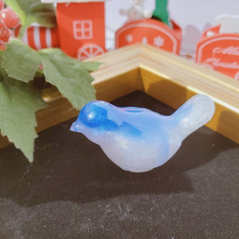 little bird　小鳥の置物　重し　青　白　クリスマス