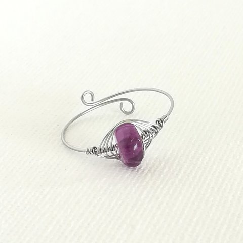天然石紫フローライトのワイヤーリング