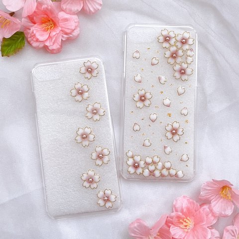 舞い散る桜のphoneケース_02(スマホケース・iphoneケース) 花柄 さくら クリアケース 春