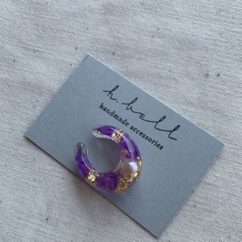 イヤカフ purple flower oval