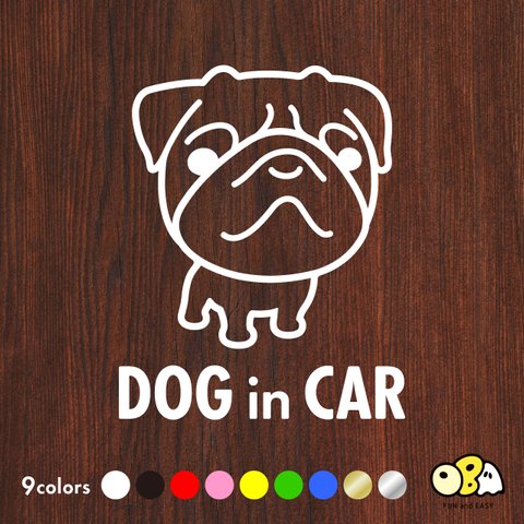 DOG IN CAR/パグB カッティングステッカー KIDS IN CAR・BABY IN CAR・SAFETY DRIVE