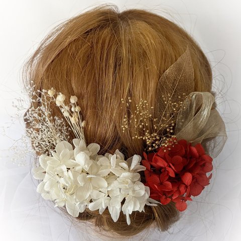 ドライフラワー 髪飾り 赤 リボン 卒業式 結婚式 成人式 袴