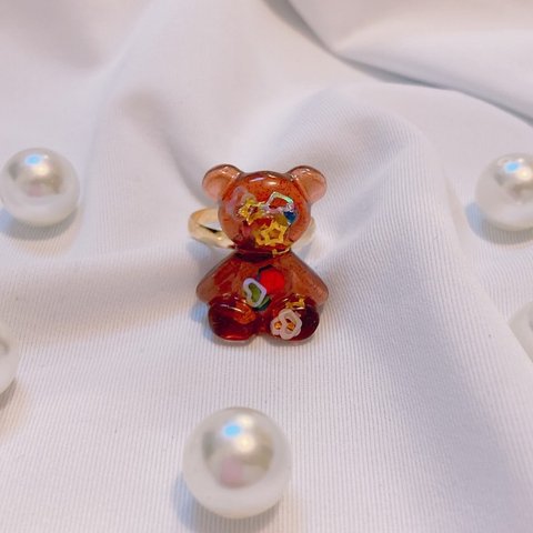 🧸くまちゃん×スパンコール×ブラウン🐻指輪💍