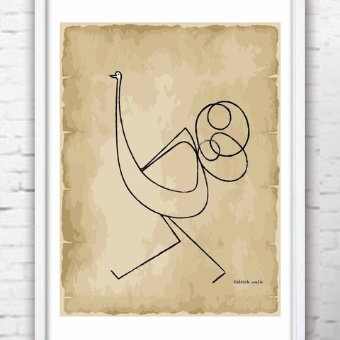ヴィンテージ　ダチョウの散歩　ダチョウ　鳥　アート  アートポスター　ポスター  A4　全作品定評品質　913