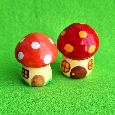 きのこ🍄ミニチュアおうち　２点セット　石粉粘土　