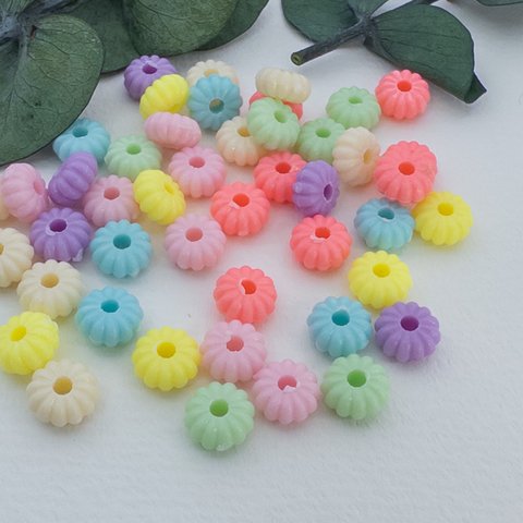 ＊30g＊ 量り売り プラスチックビーズ 8.5x4.5mm カボチャ ドーナツ MIXカラー bz176