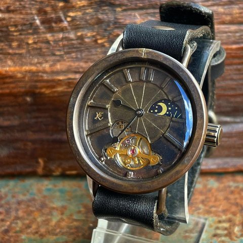 ◆真鍮製　SUN&MOON機能付　手巻式手作り腕時計◆LBM-2002-SM