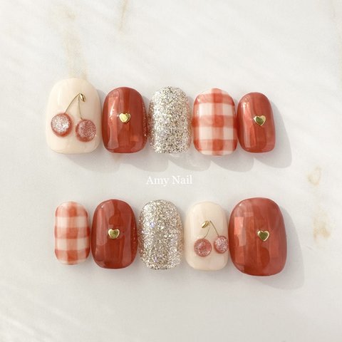 【magnet cherry🍒】ネイルチップ 春ネイル