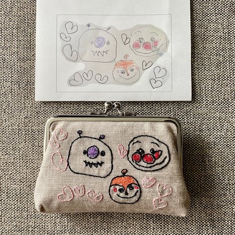 お絵かき刺繍　親子がま口