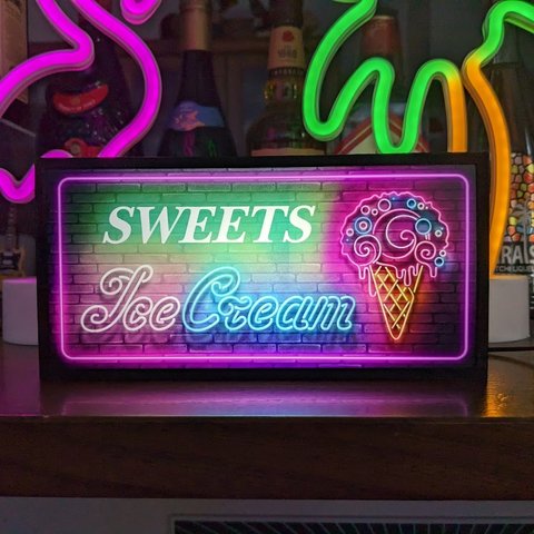 アメリカン アイスクリーム③ ソフトクリーム アイスキャンディー 看板 置物 雑貨 LED2wayライトBOX