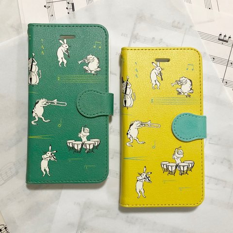 ♪楽器を奏でる鳥獣戯画♪iPhoneケース【手帳型】