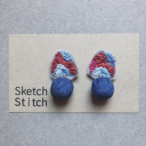 strawberry×denim刺繍ピアス