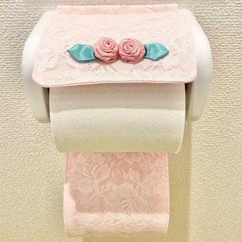 【再販】トイレットペーパーホルダーカバー   レース(ピンク)