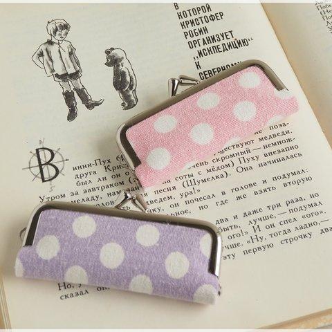 ■水玉ハーフリネンのがま口印鑑ケース ■ hanko case (cl-bdot)