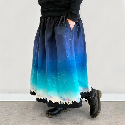 夜空を着飾る 流星LIGHT ギャザースカート（やや厚手綿100％）