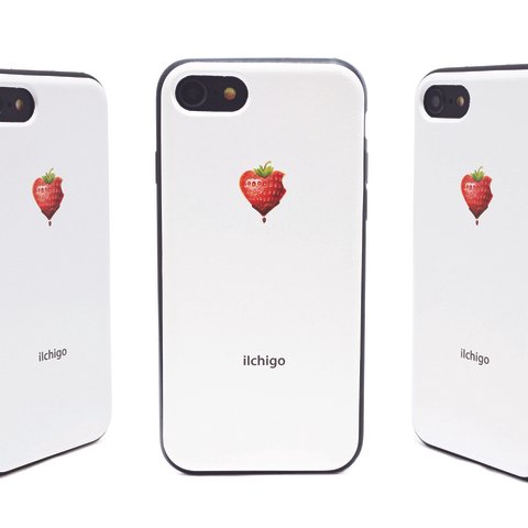 《iIchigo》チョコ いちご ハート  iPhone7/8（4.7インチ） レザーケースフルカバー（オフホワイト）