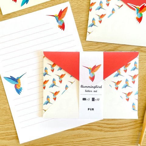 ハチドリのレターセット シール付 洋2封筒 A5便箋 手紙 お礼状 お祝い 動物 鳥 hummingbird おしゃれ