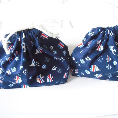 【Sale】お弁当袋＆コップ袋SET<魚>_#192-193_obento&cup bag<fishtricolor>