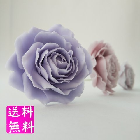 樹脂粘土の花パーツ やさしいパープル　紫のバラ3輪セット
