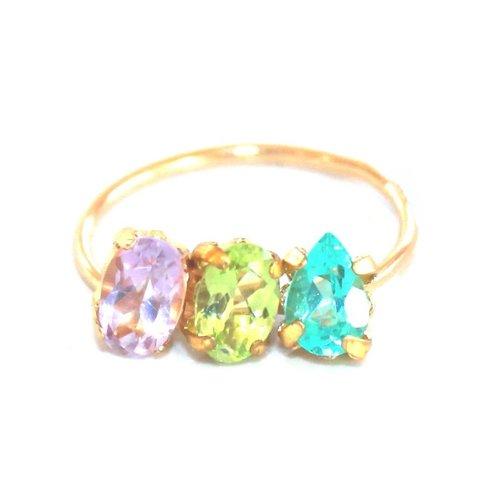 - pastel - Amethyst & Peridot & Apatite Ring