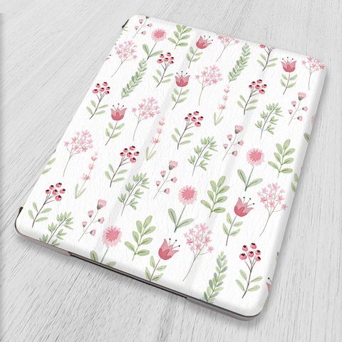 軽量♪『春のチューリップと小花』 iPadケース スマートケース タブレット カバー アイパッド かわいい 学校 iPadmini6 第9世代 第10世代 Air5 Pro 11 12.9 花柄