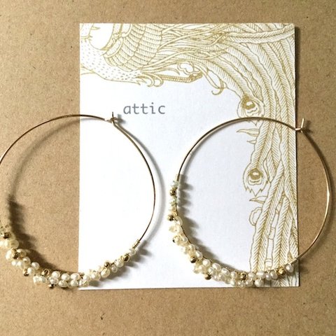 -attic- 染花ピアス　守護石淡水パール＆銅玉　フープピアスⅠ