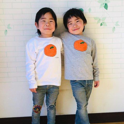 みかん キッズ長袖Ｔシャツ White 110 130 150 160 ☆お正月☆新年☆年越し☆