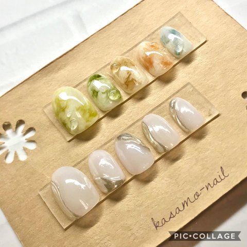 ◽︎◼︎ミルキータイダイしずくネイル◽︎◼︎アシンメトリーニュアンスネイル(送料込)