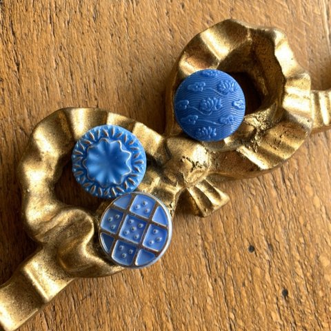 vintage【3コセット】#czech glass#czech button#czech slovakia #チェコボタン　18㍉　 blue mixassort 一体型