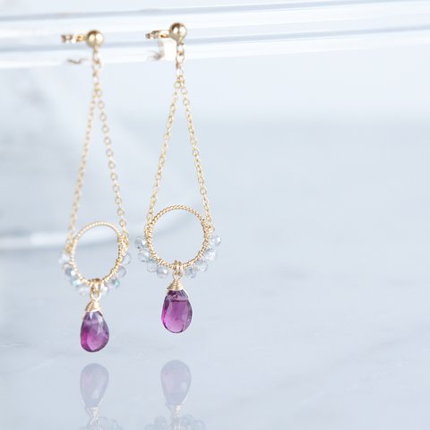 【14KGF】Rhodorite Garnet Earrings-B-